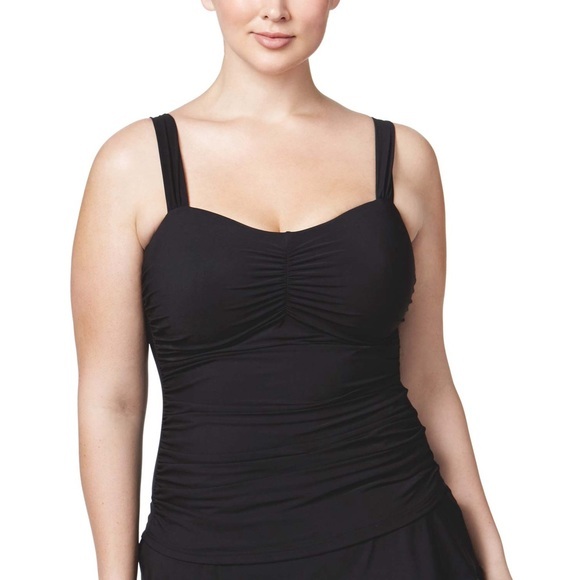 Profile Gottex Shirred Underwire Black Tankini Top 24w
